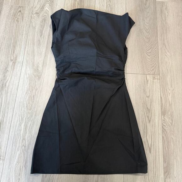 Commense Minimalist Chic Posh Spice Linen Blend Off Shoulder Mini Black Dress M - Picture 5 of 7